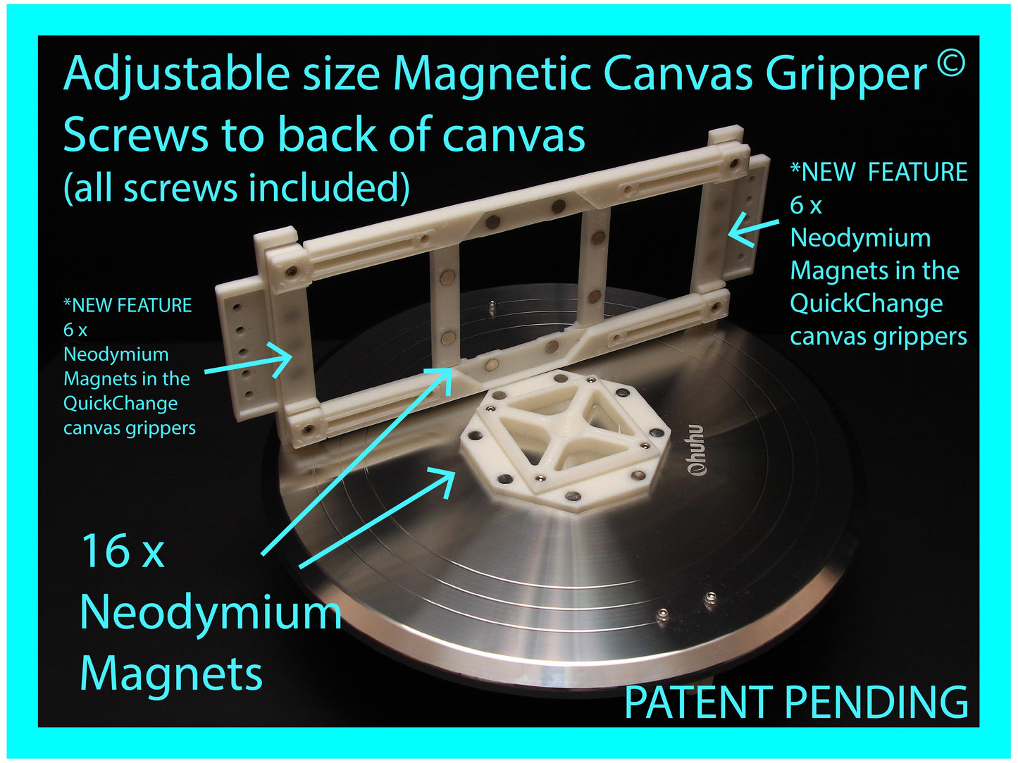 Motorized Canvas Spinner with Adjustable Magnetic Canvas Gripper Lazy Susan