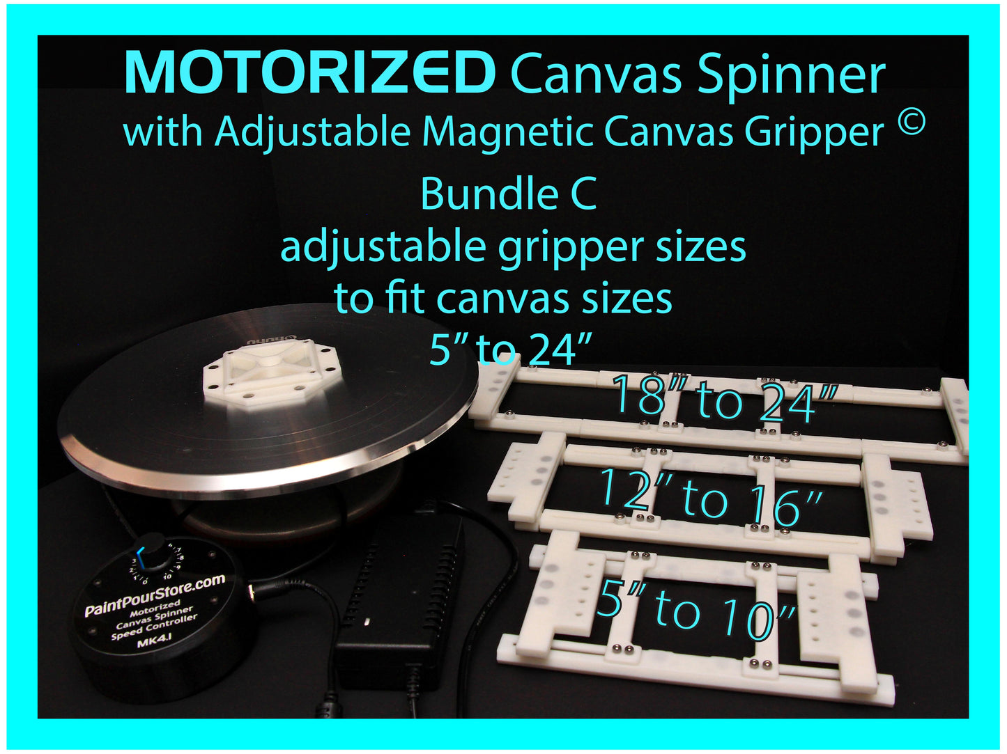 Motorized Canvas Spinner with Adjustable Magnetic Canvas Gripper Lazy Susan