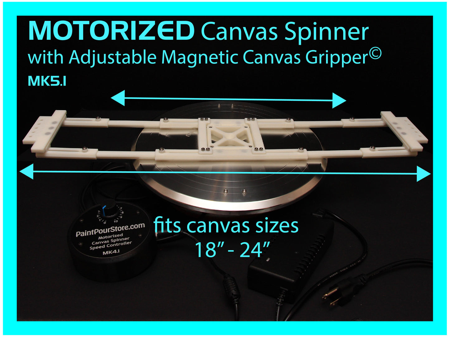 Motorized Canvas Spinner with Adjustable Magnetic Canvas Gripper Lazy Susan