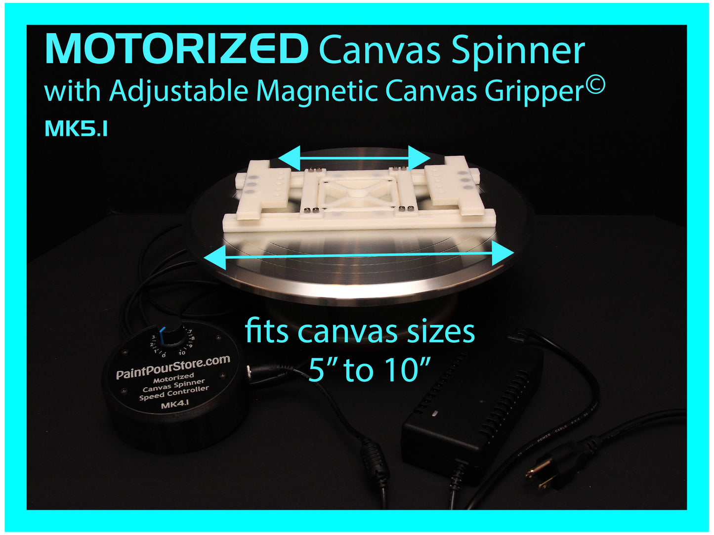 Motorized Canvas Spinner with Adjustable Magnetic Canvas Gripper Lazy Susan