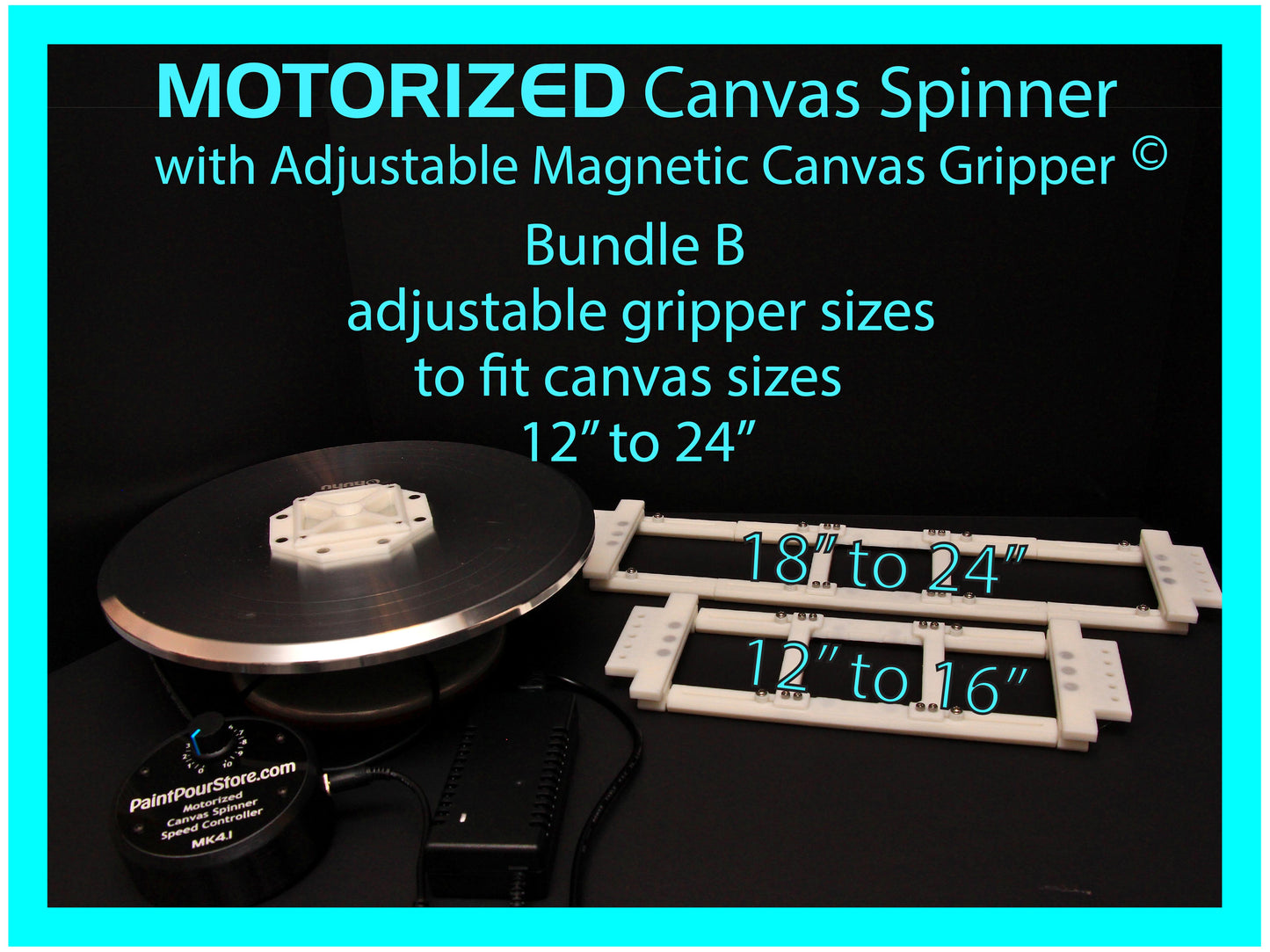 Motorized Canvas Spinner with Adjustable Magnetic Canvas Gripper Lazy Susan