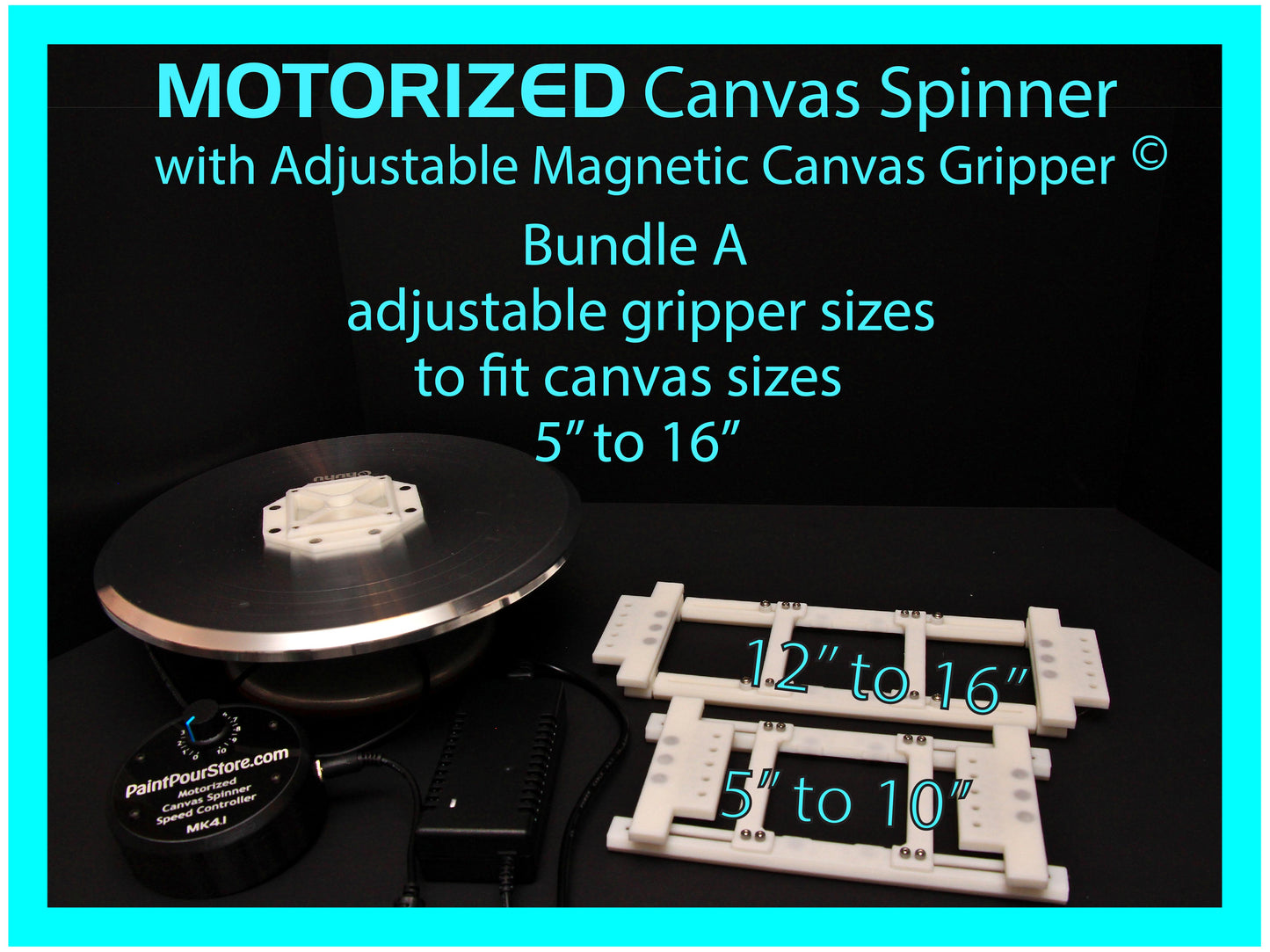 Motorized Canvas Spinner with Adjustable Magnetic Canvas Gripper Lazy Susan