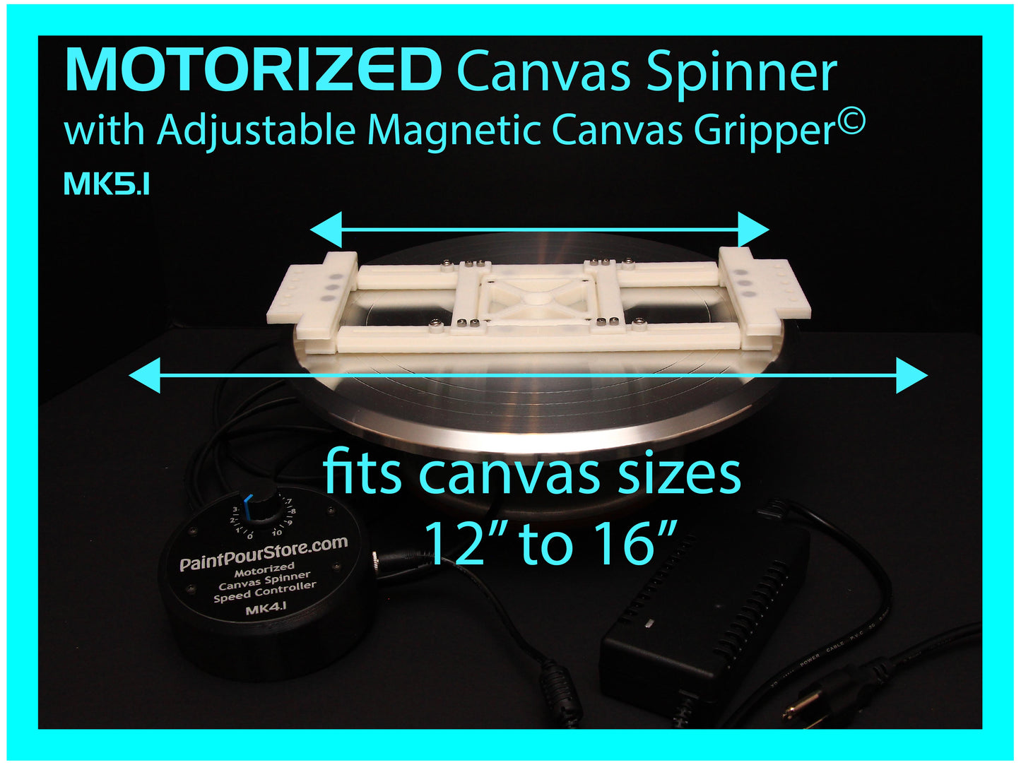 Motorized Canvas Spinner with Adjustable Magnetic Canvas Gripper Lazy Susan